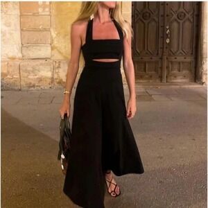 Reformation | Sonali Knit Cut-Out Halter Midi LBD‎ Dress in Black Size Small